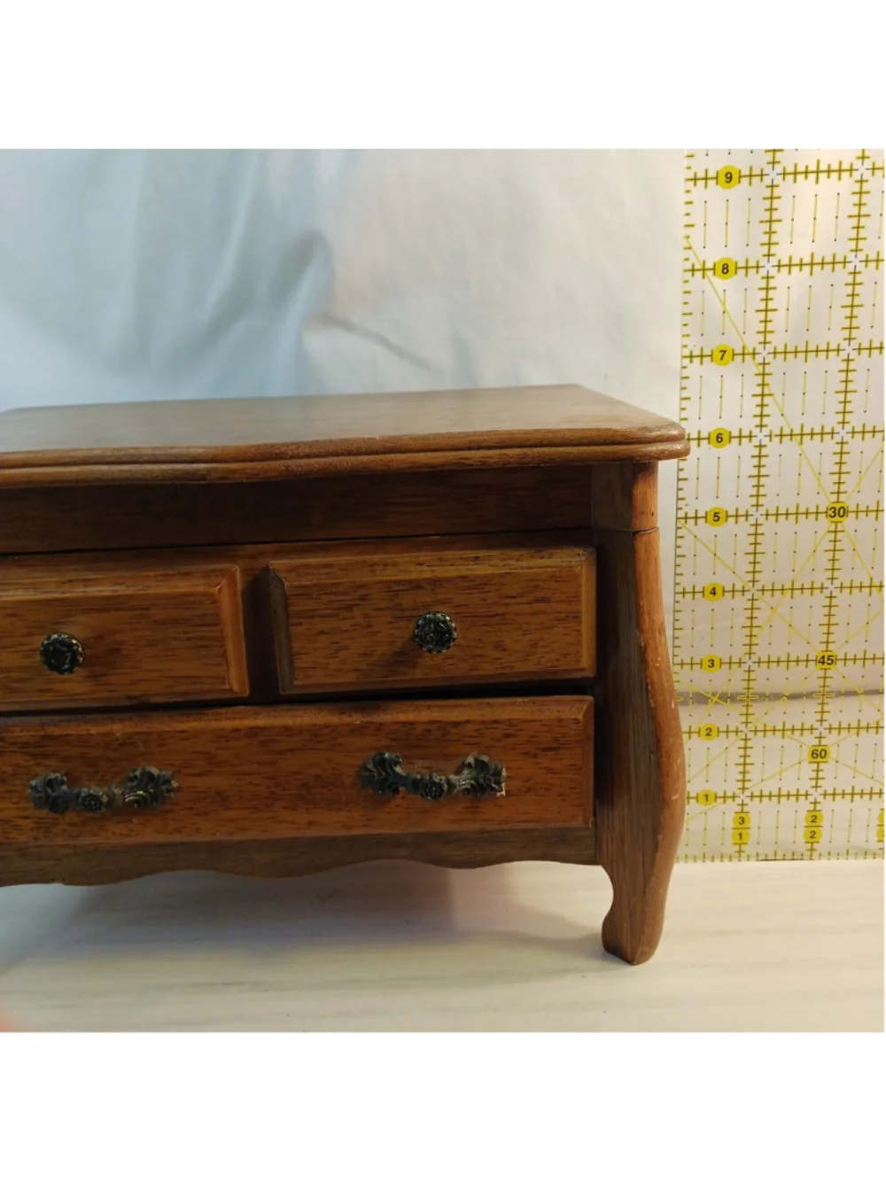 VTG Real Wood Wooden Musical Jewelry Box with Mirror & Drawer Red Interior